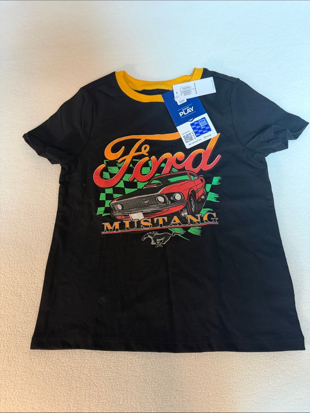 Old Navy Ford Mustang Boys' Black Graphic Tee with Yellow Trim 4 T